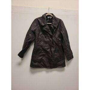 Old Navy Womens Leather Jacket Size L Black Genuine Outerwear Coat Ladies